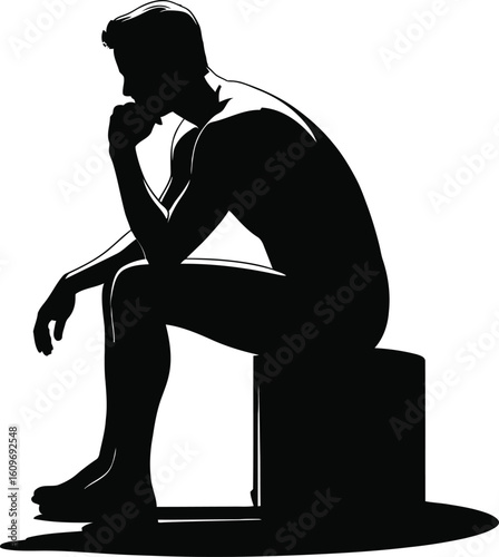 Man sitting thinking black silhouette vector