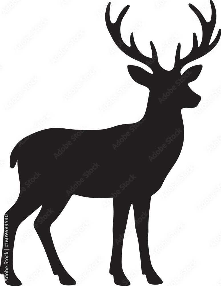 Obraz premium Majestic Deer Stag Silhouette Vector Illustration - Black Wildlife Outline