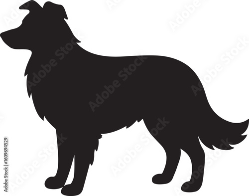 Collie Dog Silhouette Vector Illustration - Black Canine Outline