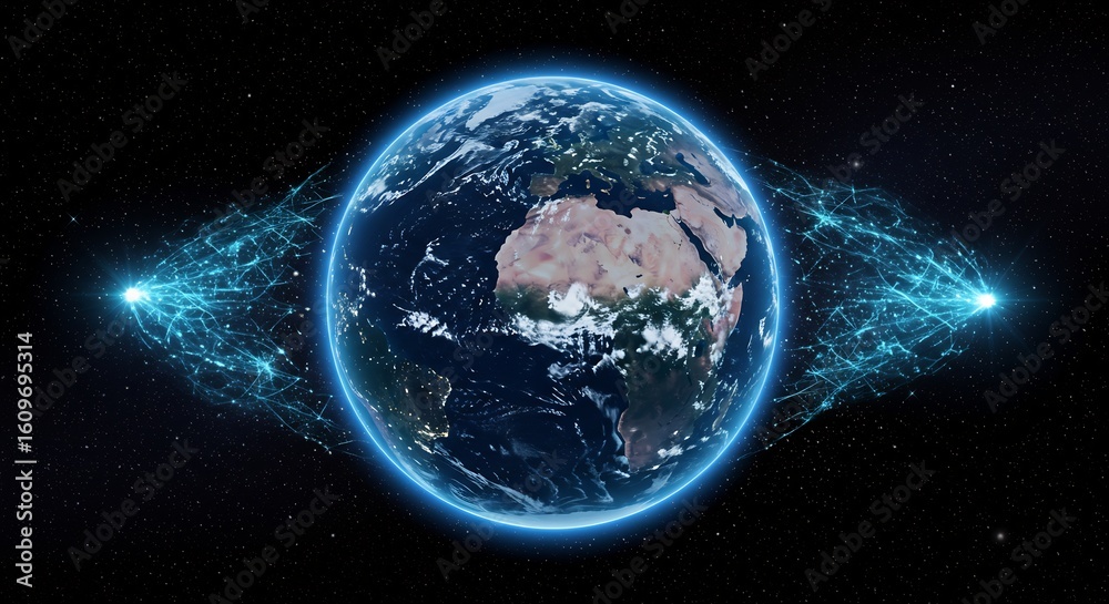 Obraz premium Global Network Connection Earth Space Digital Data Flow