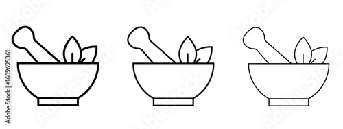 Mortar pestle icon linear style sign for mobile concept and web design.