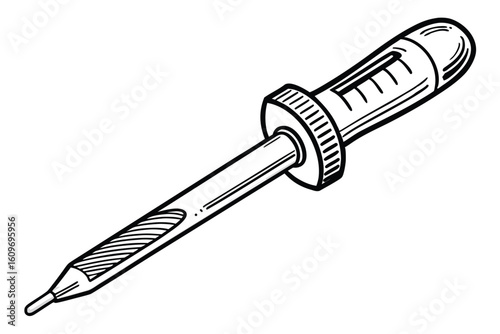 Monochrome Illustration of a Glass Medicine Dropper for Dispensing Liquids in Scientific Experiments, Chemical Processes, and Pharmaceutical Manufacturing