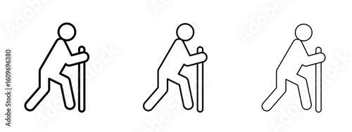 Person walking with cane icon linear style sign for mobile concept and web design.