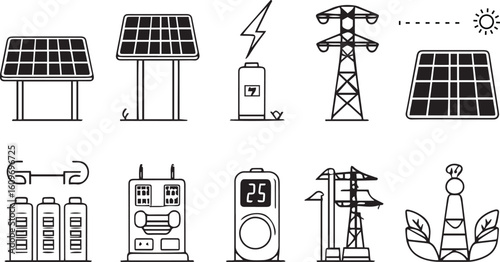 Solar power and renewable energy vector line