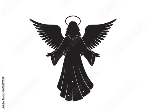 Christmas Decorative element Angel icon in silhouette on white background