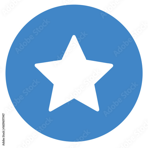 Vector art of a blue circle contains a white star icon for favorites