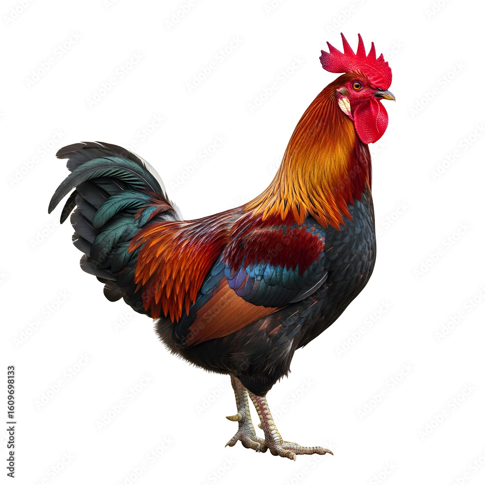 Fototapeta premium Proud rooster standing against black backdrop