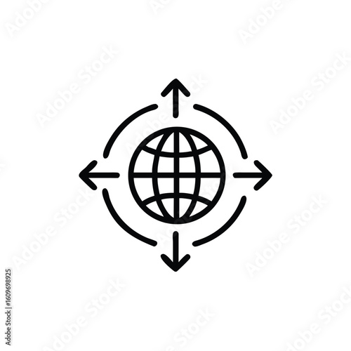 Outline globe with four directional arrows circular arrows world earth