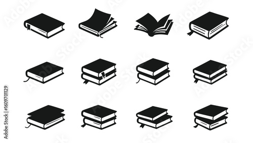 Collection of Black Book Icons With Ribbons books reading
