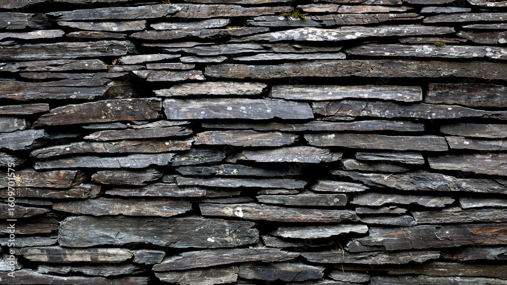 Horizontal view of natural slate stone wall with rough texture
Horizontal view of natural slate stone wall with rough texture