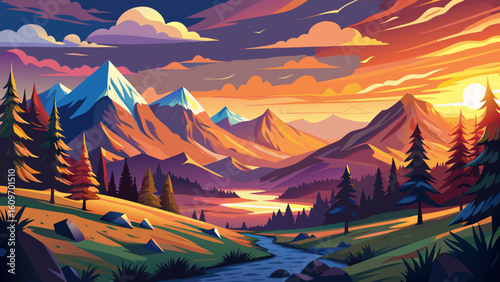 Beautiful spring sunset at Tatra mountains in Poland - panorama