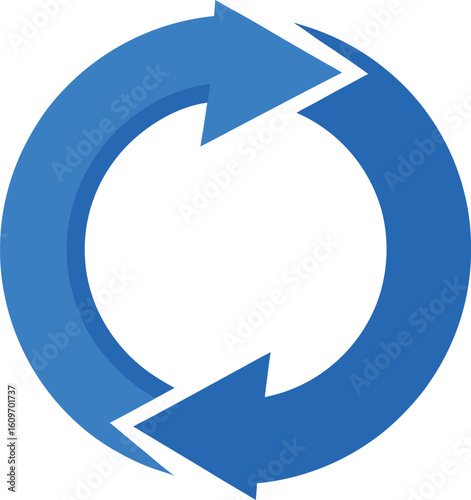 Vector art of a blue circular arrow shows a continuous process isolated on white background