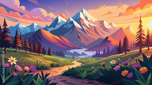 Beautiful spring sunset at Tatra mountains in Poland - panorama