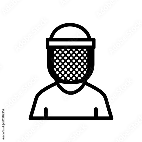 Outline of a beekeeper wearing protective gear and veil for beekeeping
