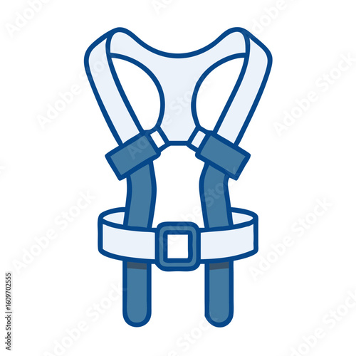 Safety harness in flat design with blue straps and buckles  