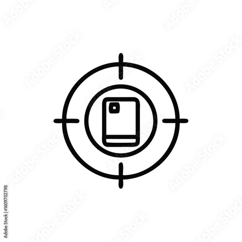 Outline icon target crosshairs on a square with small square inside symbol graphic