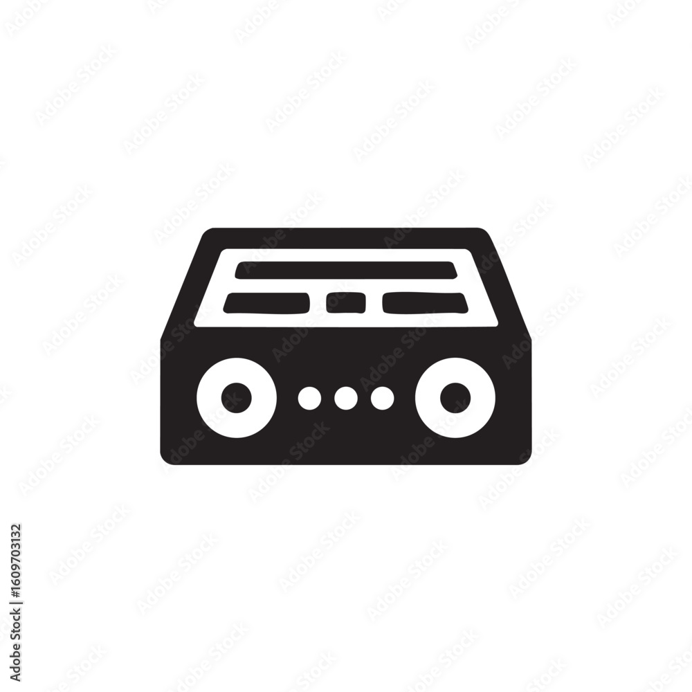 Fototapeta premium Black audio device with circular speakers and control buttons sound music