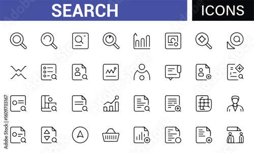 Search Icons for Business, Data Analysis, and Document Investigation