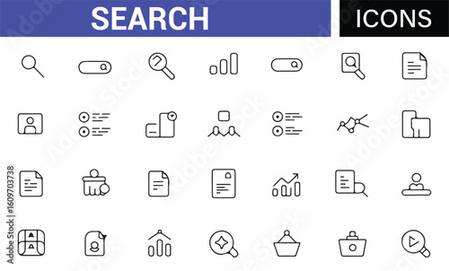 Various Search Icons for Online, Document, and Information Search