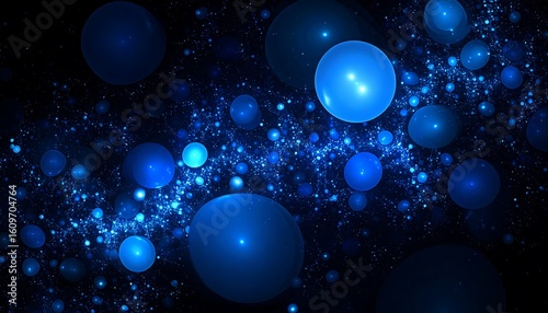 Abstract swirling spheres in deep blue