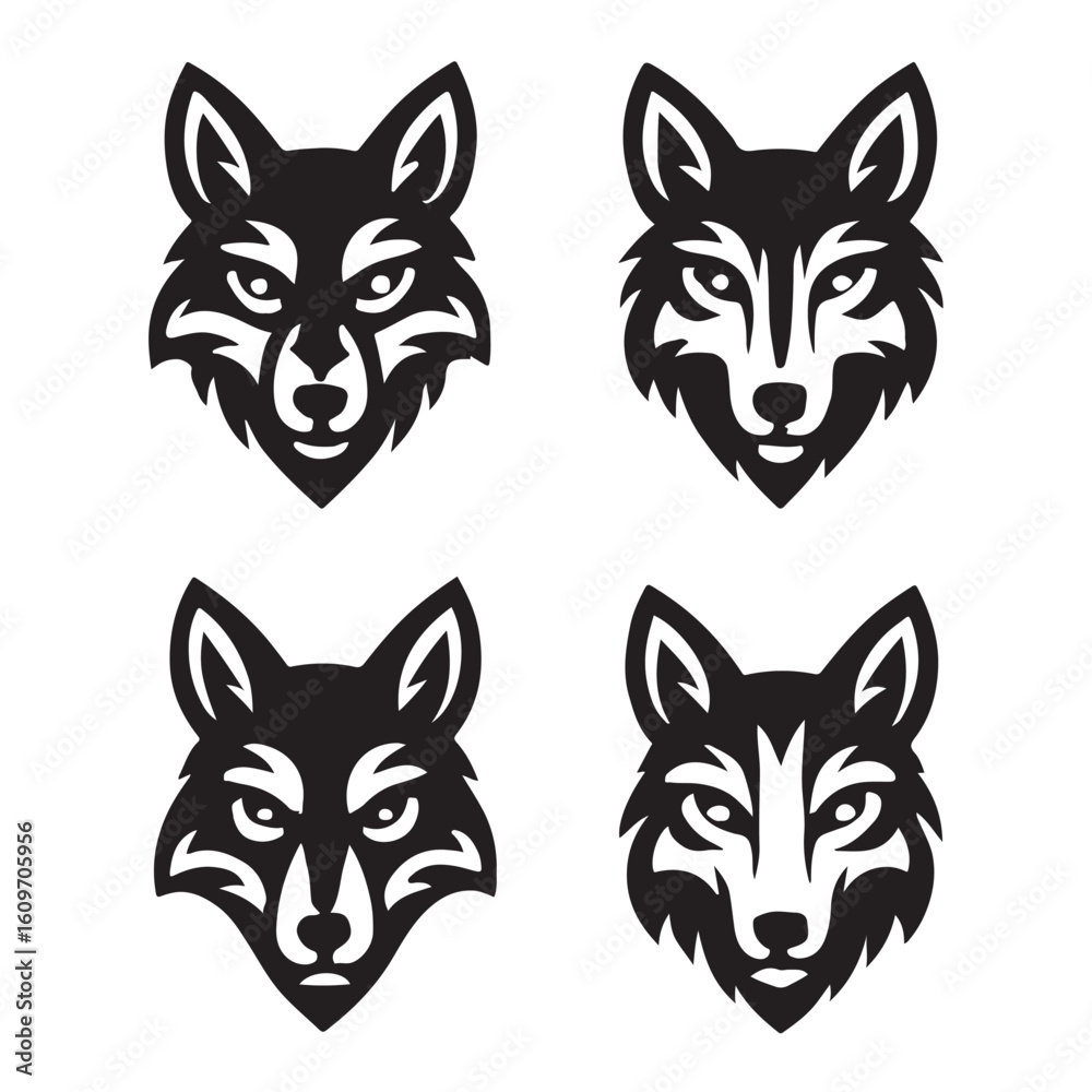 Fototapeta premium Fox Head Silhouette Icon Set