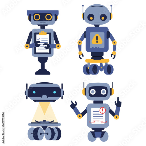 set illustration vector graphic of exam invigilation robots