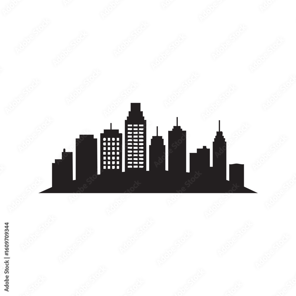 Black silhouette of a city skyline with tall buildings and windows architecture urban Black silhouette of a city skyline with tall buildings and windows architecture urban