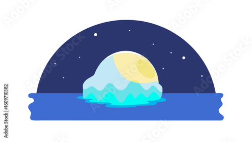 Iceberg melting in ocean at night illustration vector graphic climate change global warming arctic antarctic 100
