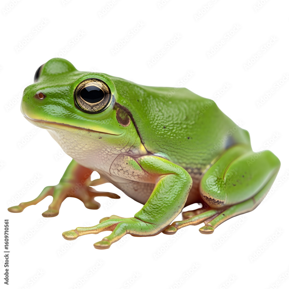 Obraz premium Green frog resting on black background