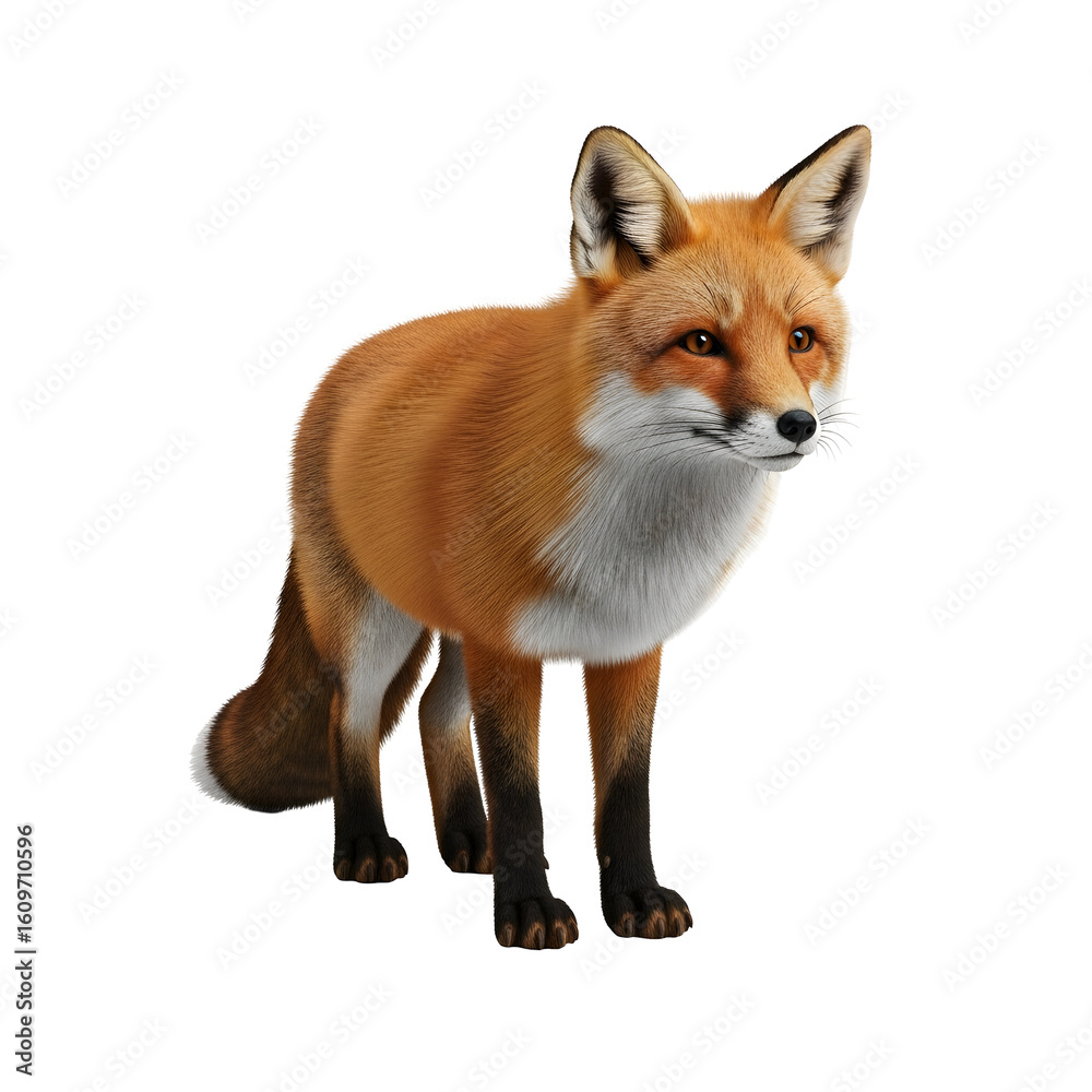 Fototapeta premium Alert fox standing on black background