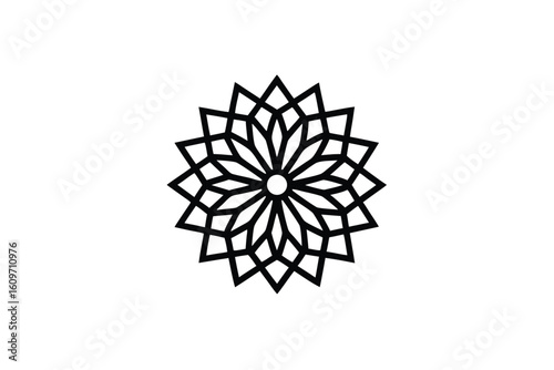 Minimalist Black Line Mandala Logo Design with Radial Symmetry and Geometric Precision