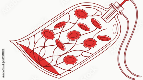 Blood donation bag with red blood cells for medical use and blood transfusion therapy and healthcare concept