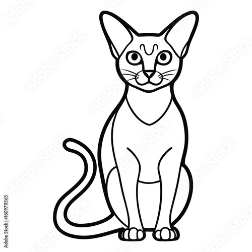 Stylized line drawing of an oriental shorthair cat sitting