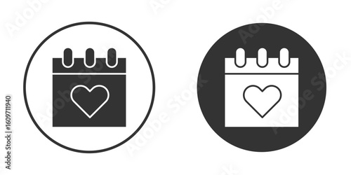 Calendar heart icon symbol sign in solid style.
