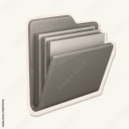 Retro halftone illustration of a file folder. Vintage magazine cutout style. Photocopy texture. Great for office, archive, organization, and digital management design projects. 