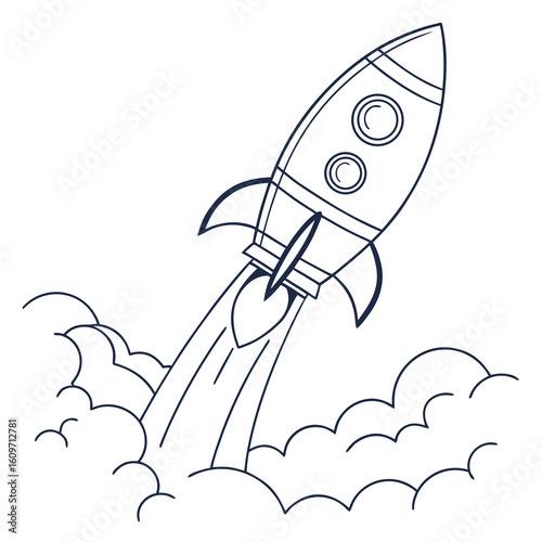 
a rocket taking off from clouds