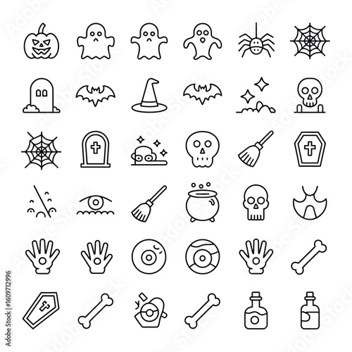Halloween icons spooky symbols and creatures vector