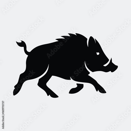 Silhouette boar running wild animal aggressive hog vector illustration