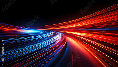 Car motion trails. Speed light streaks background with blurred fast moving speed light effect. Racing cars dynamic flash effects city road with long exposure night lights