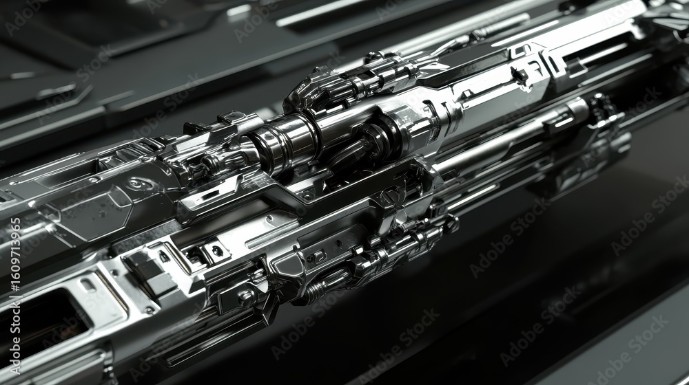 Naklejka premium Futuristic Chrome Gun Concept with Complex Mechanical Details