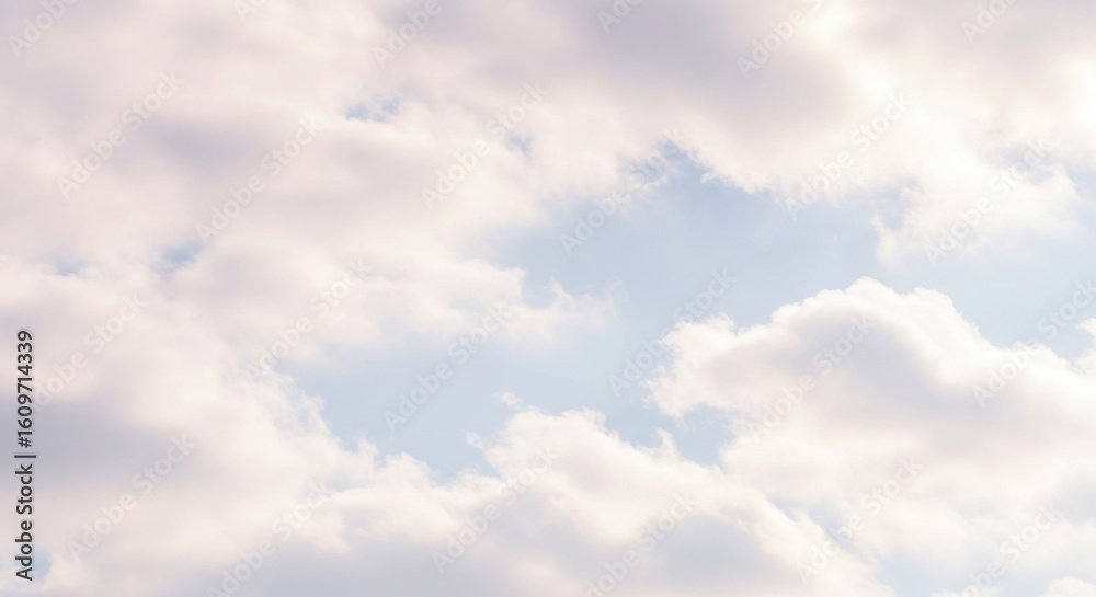 Fototapeta premium Soft fluffy white clouds drift across a pale blue sky