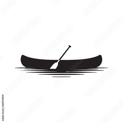 Canoe with paddle on water silhouette lake river