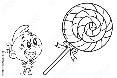 Coloring Pages, cartoon lollipop with swirl design, colorless, uncolored, black and white for coloring book, coloring page, kids