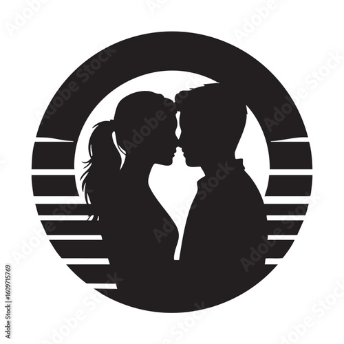 Couple embracing at sunset silhouette embrace love