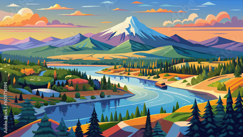 very Beautiful Bend , Oregon with Deschutes River panorama
