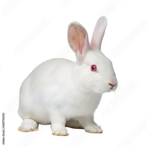 Albino rabbit posing against black background