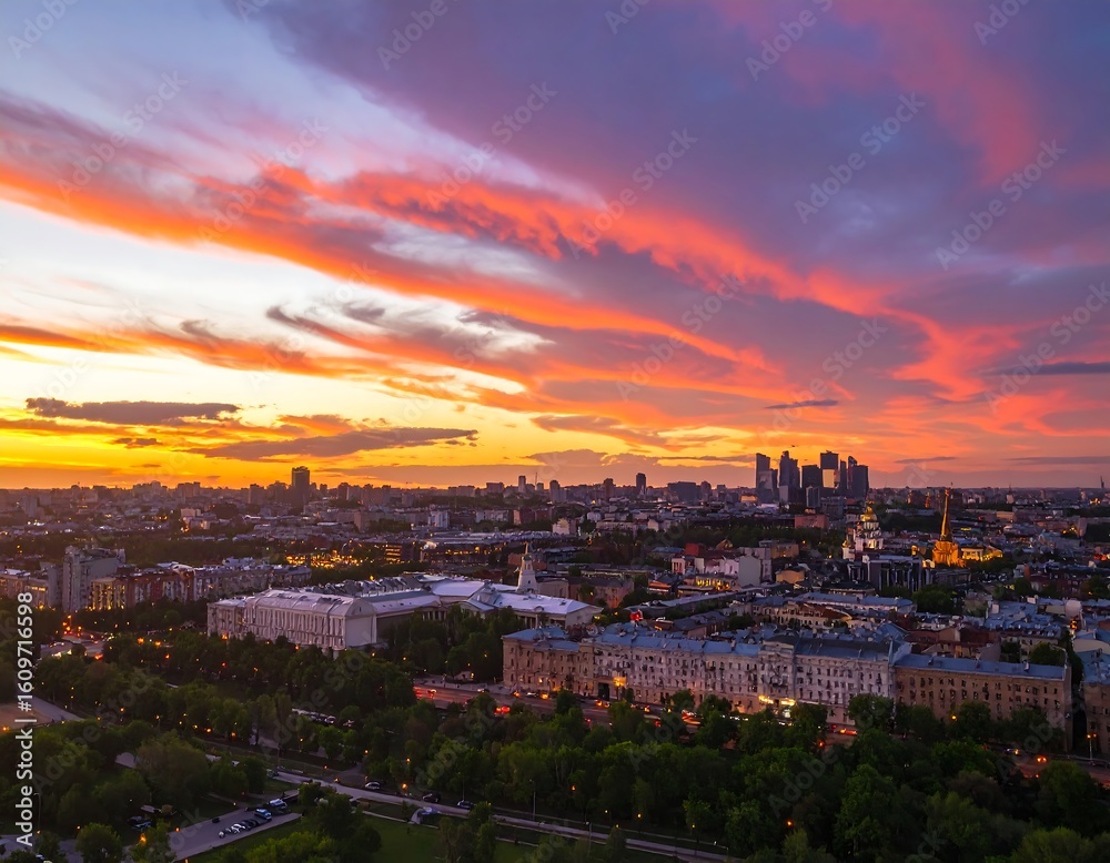 Obraz premium City skyline at vibrant sunset