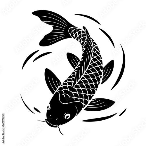 Koi fish vector illustration Japanese Kohaku pattern isolated on white