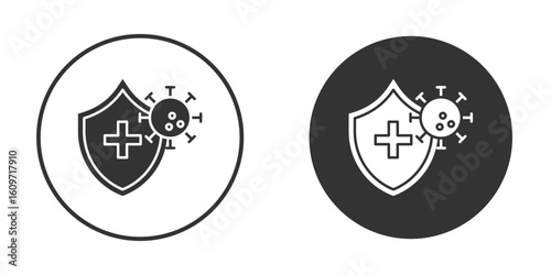 Shield virus icon symbol sign in solid style.