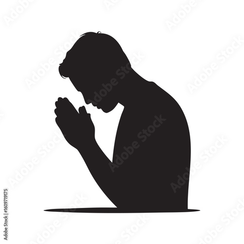Man praying silhouette black icon vector